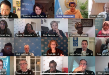 Una captura de pantalla de la llamada virtual con líderes para discutir el compromiso de impulsar los esfuerzos conjuntos.