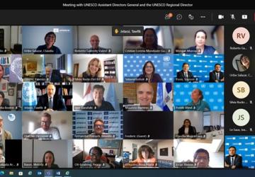 لقطة شاشة لأشخاص يحضرون إحاطة إعلامية عبر الإنترنت.