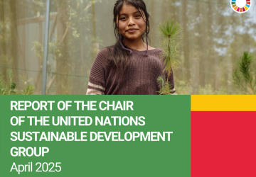 A young girl and the words Report of the Chair of the UNSDG April 2025