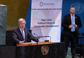 The UN Secretary-General delivering a speech at the High-Level Political Forum.