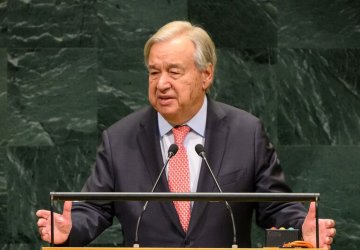 The UN Secretary-General delivering a speech during the General Assembly.