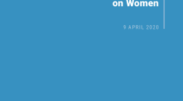 Cover shows the title "Policy Brief: The Impact of COVID-19 on Women" against a solid blue background with the UN emblem on the lower left side.