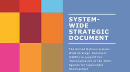 Cover shows "System-wide Strategic Document" title, description and date against a solid background with colour blocks to the right.