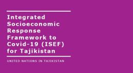 Cover shows the title "Integrated Socioeconomic Response Framework to Covid-19 for Tajikistan", over blue and purple background 