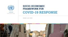 Cover shows the the title, "Socio-Economic Framework for COVID-19 Response for Jordan" with a image of a girl with a blue dress studying outside