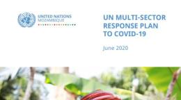 Cover shows the title "UN Multi-Sector Response Plan to COVID-19 for Mozambique" and a woman wearing a mask and red head scalf