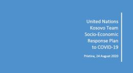 Cover shows the title "United Nations Kosovo Team Socio-Economic Response Plan to COVID-19", over blue background