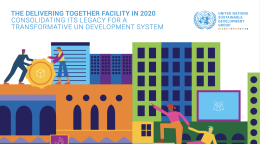 A cartoon cover of people working together with the UNSDG Logo on the upper right corner and the title of the document in the upper left corner. 