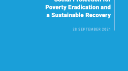 موجز سياساتي على خلفية زرقاء مع عنوان باللون الأبيض في أعلى اليمين وشعار الأمم المتحدة في أسفل اليسار.