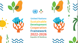 خلفية بيضاء مع صور للأشجار والشمس والمحيط على الغلاف.