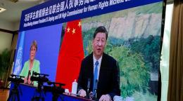 A screenshot of the meeting between Bachelet and President Xi on May 25, 2022.