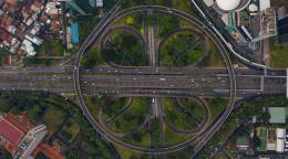 An aerial view of infrastructure and flyovers in Jakarta, Indonesia
