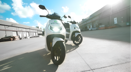 An electric motorcycle.