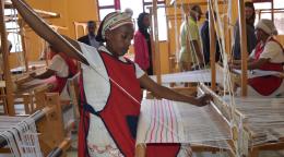 An Ethiopian woman participates in weaving vocational training.