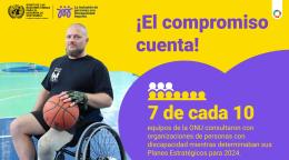 Imagen menciona que 7 de cada 10 equipos de la ONU consultaron con discapacidad mientras determinaban sus Planes Estratégicos para 2024. personas 
