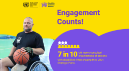 An infographic about disability inclusion, stating that 7 in 10 UN teams consulted organizations of persons with disabilities when developing their plans.