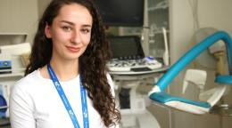 A young Ukrainian doctor in a hospital room in Czechia.