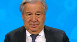 The UN Secretary-General delivering a video message.