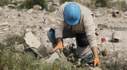 A man in Syria participating in mine clearance.