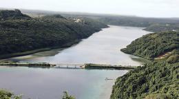 An aerial view of the Vaipua Channel in Vava'u, Tonga.