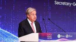 The UN Secretary-General delivering a speech. 