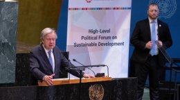 The UN Secretary-General delivering a speech at the High-Level Political Forum.