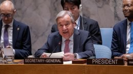 The UN Secretary-General delivering a speech. 