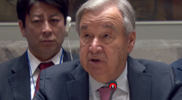 The UN Secretary-General delivering a speech. 