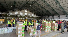 Relief efforts after flooding in Nepal.