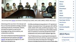 Portada del documento con tres columnas de texto y una foto de un grupo de personas sentadas en una sala de juntas.