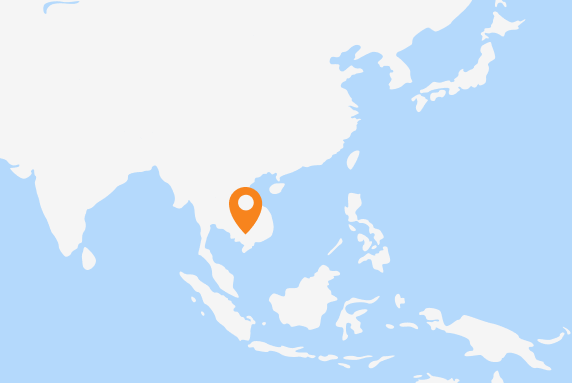 A map of Asia with a marker on Cambodia. 