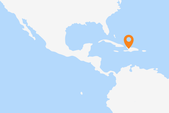 A map of South and Central America with a marker on Haiti. 