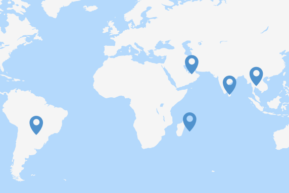 Map of Paraguay, Mauritius, Sri Lanka, Thailand and United Arab Emirates.