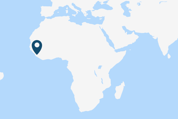 Map where the location of Sierra Leone is highlighted with a pin
