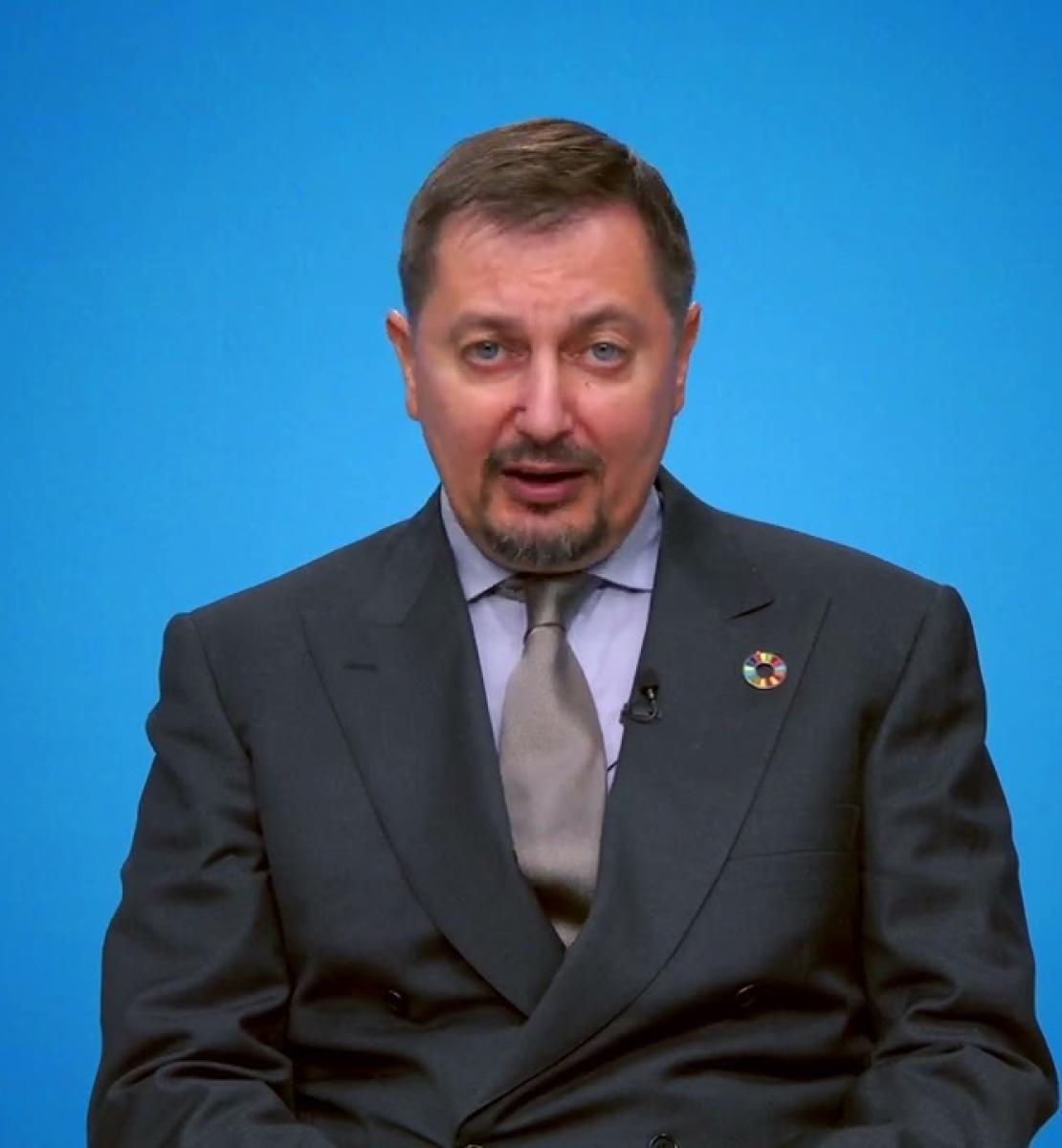 Screenshot from video message shows Resident Coordinator in Turkmenistan, Dmitry Shlapachenko
