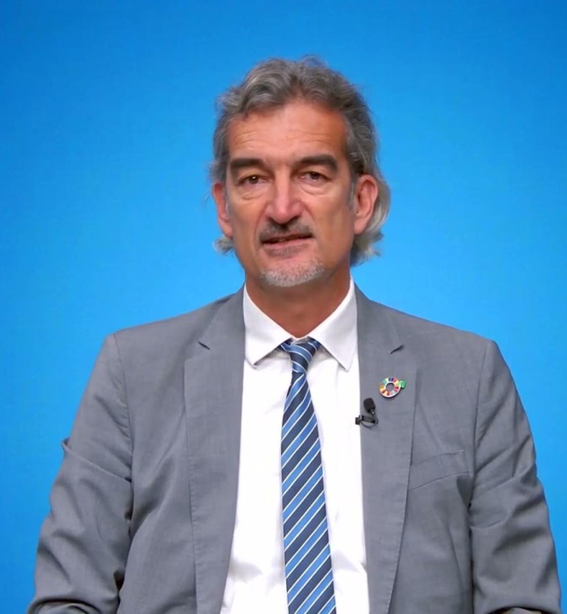 Screenshot from video message shows Resident Coordinator in Uruguay, Pablo Ruiz Hiebra
