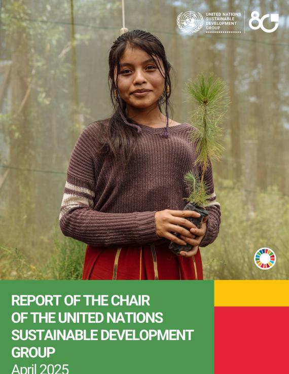 A cover of a UN document with a girl holding up a plant