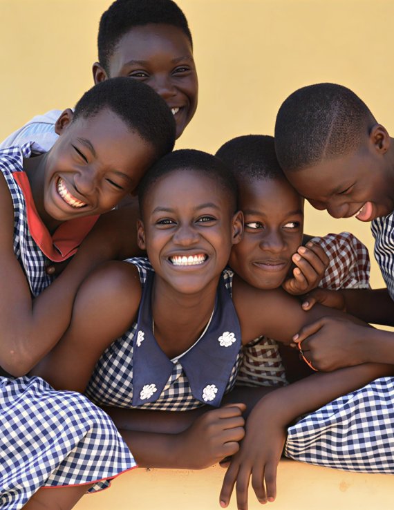 Five girls in Côte d'Ivoire smile for a photo.