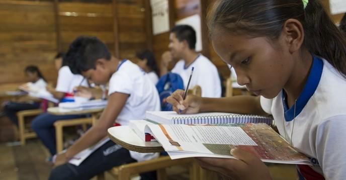 Students studying in a classroom.