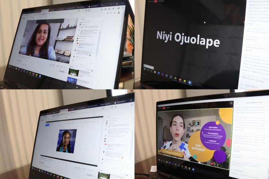 Collage of meeting participants' screens during the e-launch of the Youth Impact Series.
