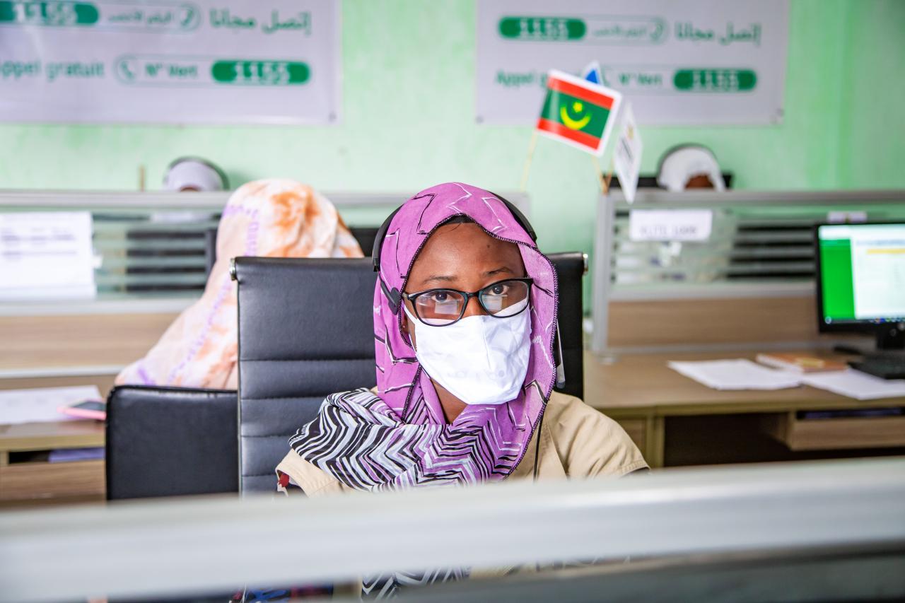 In Nouakchott, Mauritania, Salimata and other call centre operators take calls as part of the country's COVID-19 response measures.
