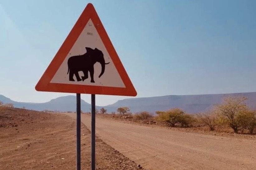Elephant crossing sign at a conservancy in Namibia