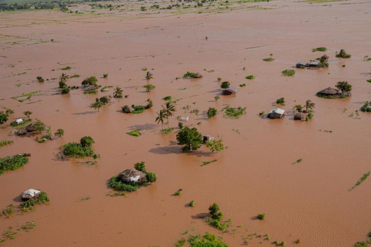 An aerial view of the flooded damage caused above the affected area after Cyclone Eloise. 