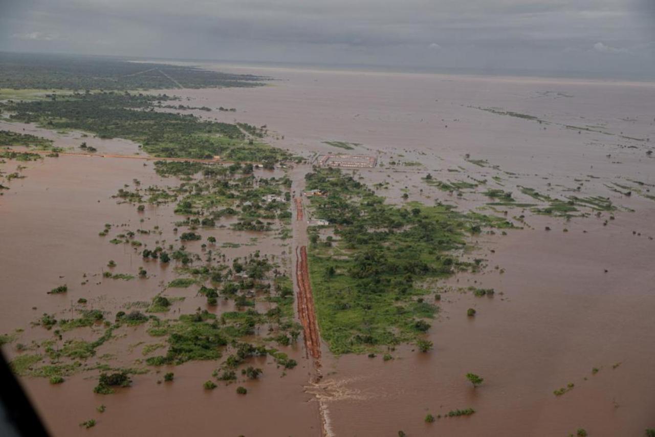 An aerial view of the the destroyed infrastructure due to the heavy floods after the cyclone.