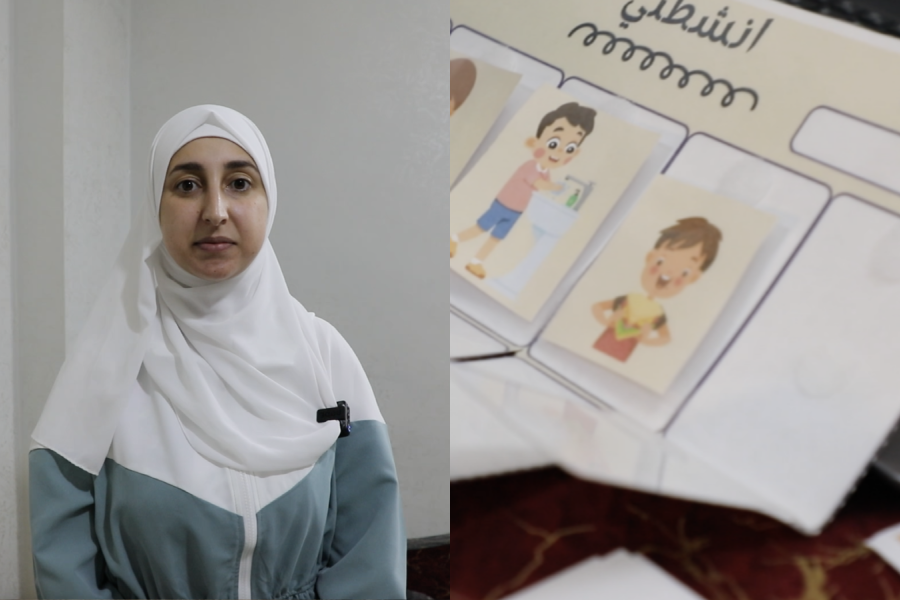 Israa, a mother for a child with disability, initiated an educational games in the form of brain exercises.