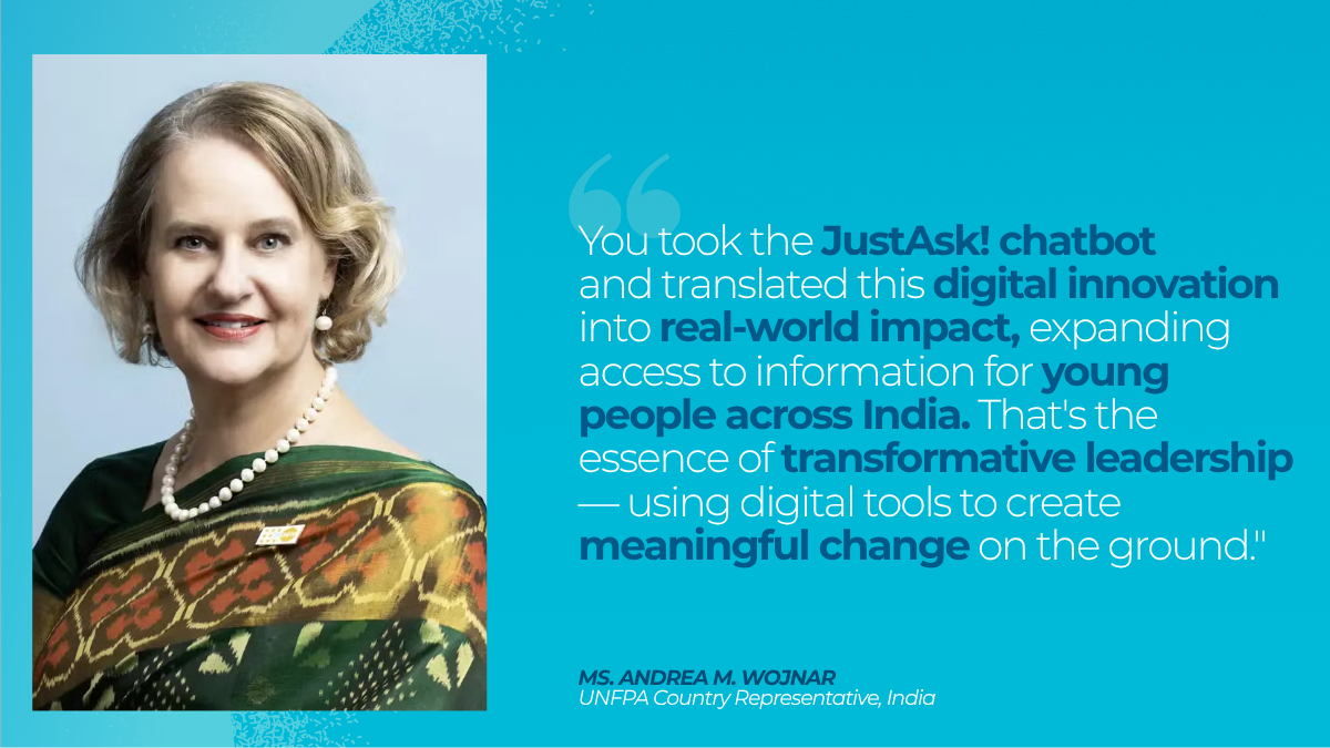 A quote card from the UNFPA Resident Representative in India.