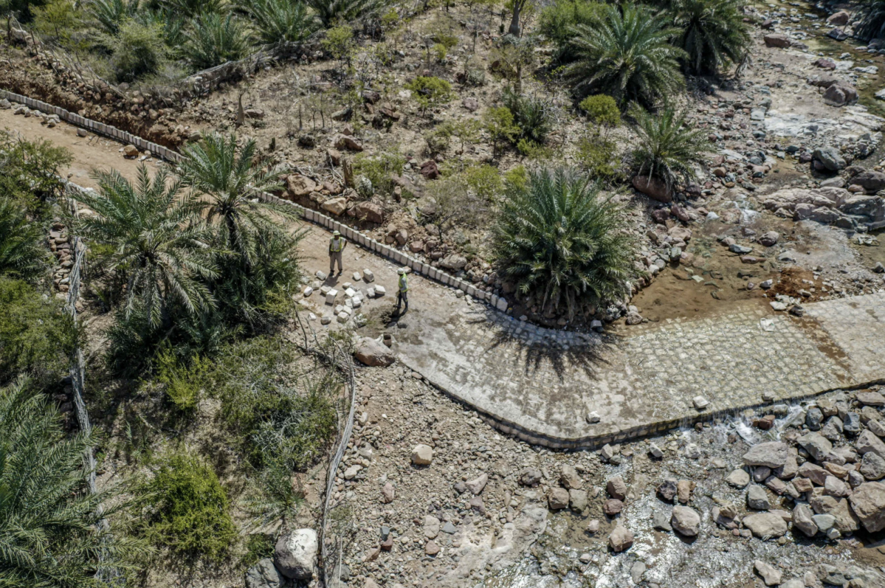 An areal image of a road being built.