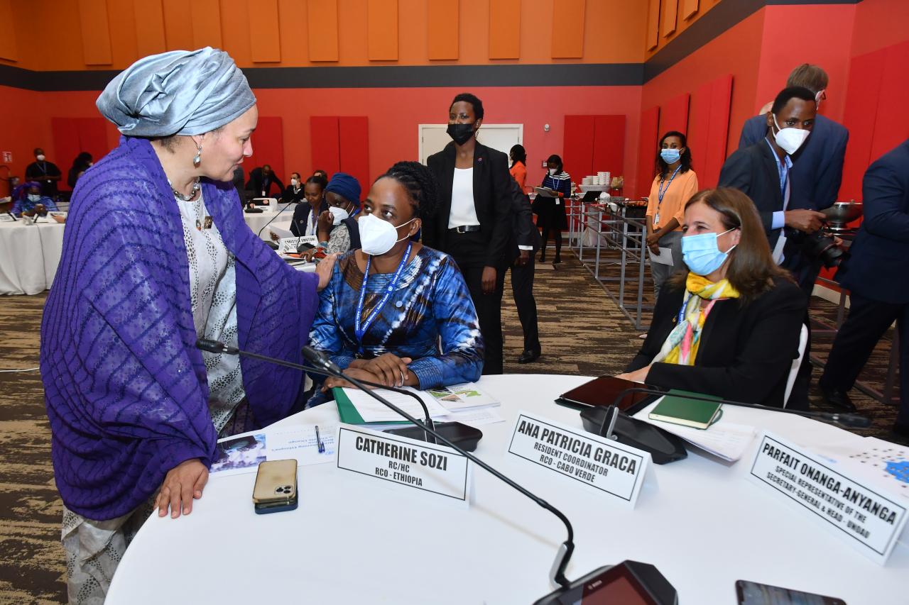 Deputy Secretary-General Amina J. Mohammed (left) extended her appreciation to Catherine Sozi, Resident Coordinator in Ethiopia.