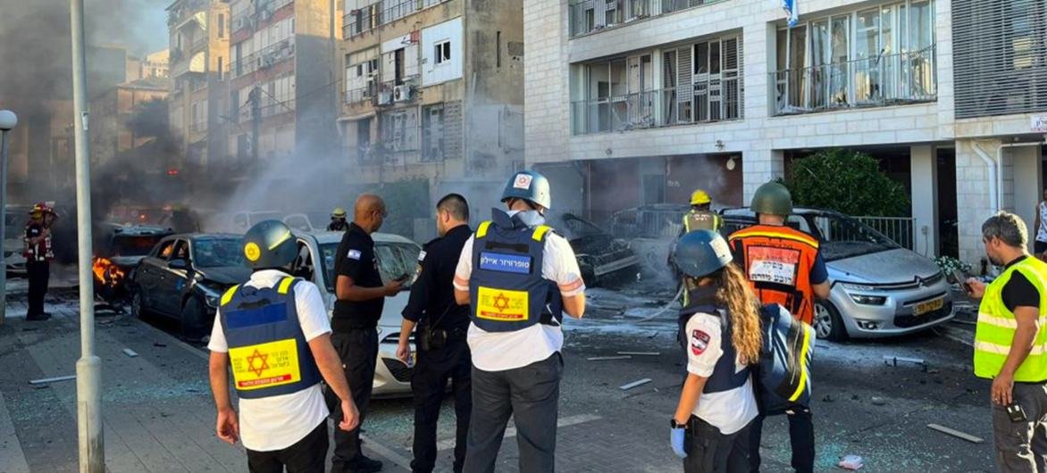 Rescue workers in southern Israel.