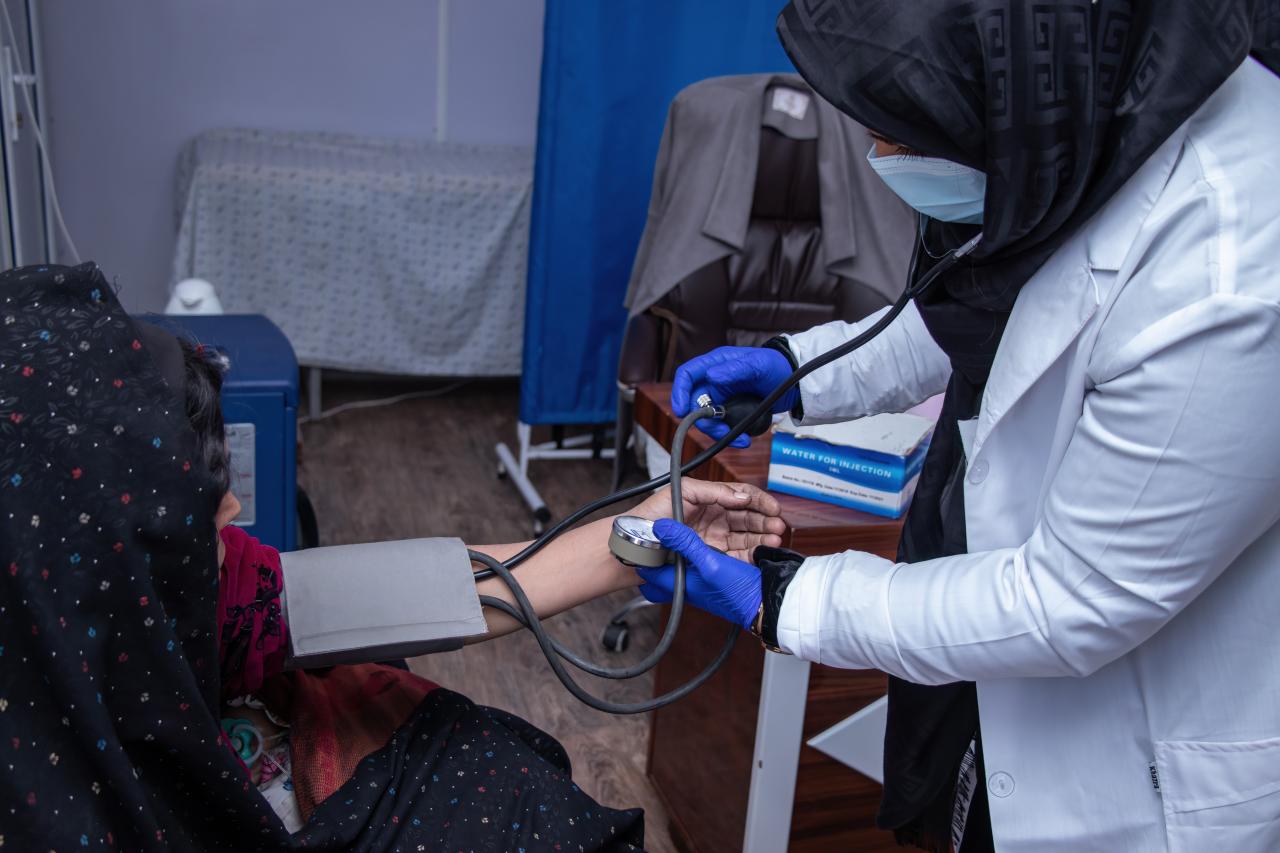 Two women at a clinic